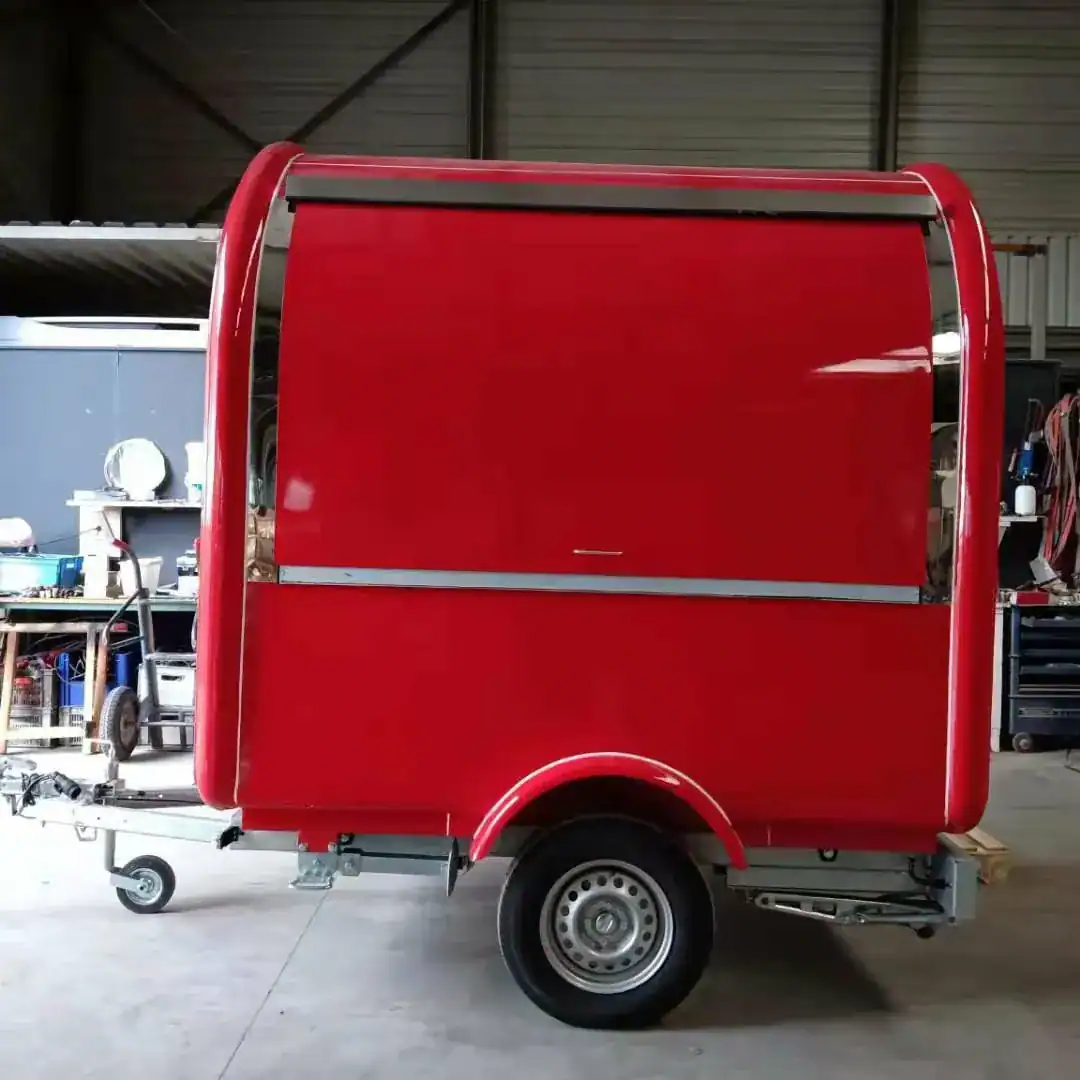 Rounded food trailer under construction, ideal for mobile catering and vending.