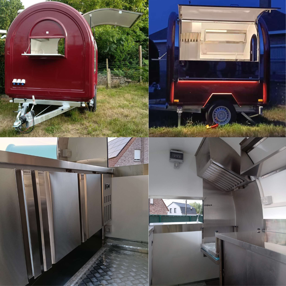 Food trailer details collage koelkast RVS werkblad opslag en achterdeur mobiele verkoopwagen