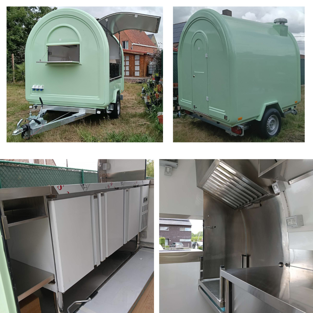 Food trailer details collage koelkast RVS werkblad opslag en achterdeur mobiele verkoopwagen