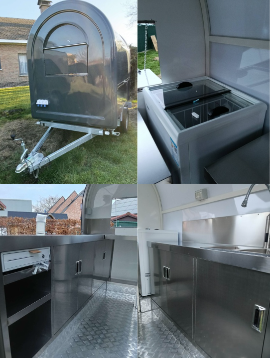 Remorque food truck rouge RAL7016 style rétro pour restauration mobile