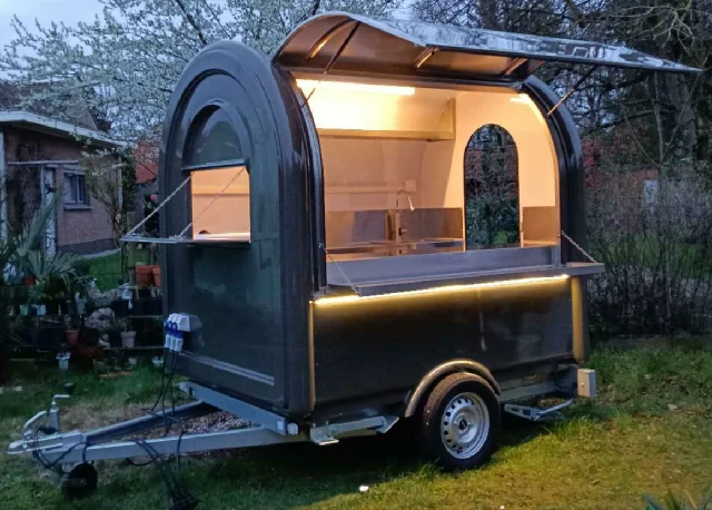 Food trailer 2.2x1.6 RAL 7022 mobiele verkoopwagen met LED verlichting direct beschikbaar