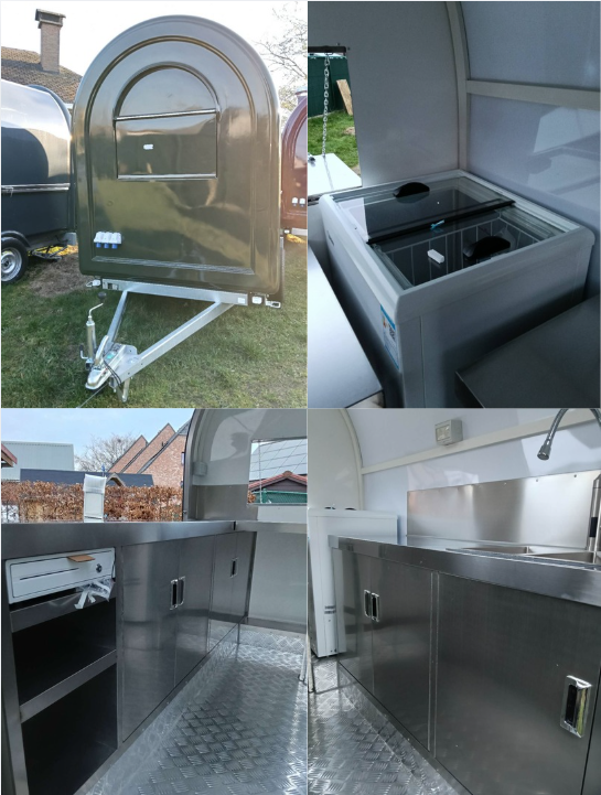 Food Trailer S Modell Retro Verkaufsanhänger Edelstahl Innenausstattung