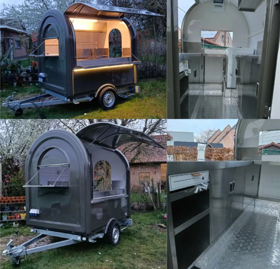 Food Trailer S Modell Retro Verkaufsanhänger Edelstahl Innenausstattung